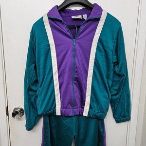 90s Vintage Teal & Purple Tracksuit Sweatsuit Athletech Size 14/16